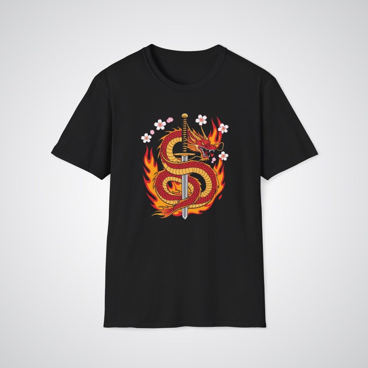 Dragon with Samurai Sword Neo - Traditional Tattoo Unisex T-Shirt - Tattoo Unleashed