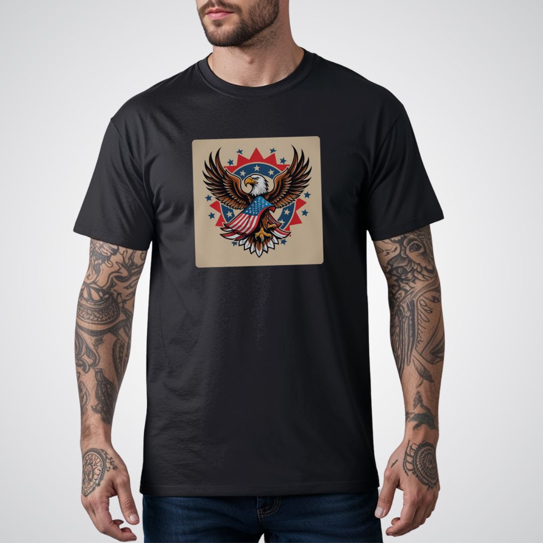 Eagle with American Flag Neo - Traditional Tattoo Unisex T-Shirt - Tattoo Unleashed