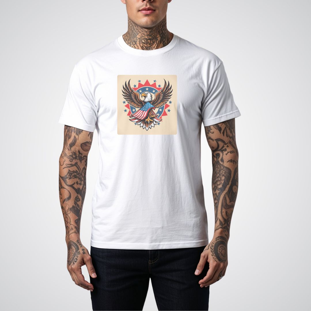 Eagle with American Flag Neo - Traditional Tattoo Unisex T-Shirt - Tattoo Unleashed