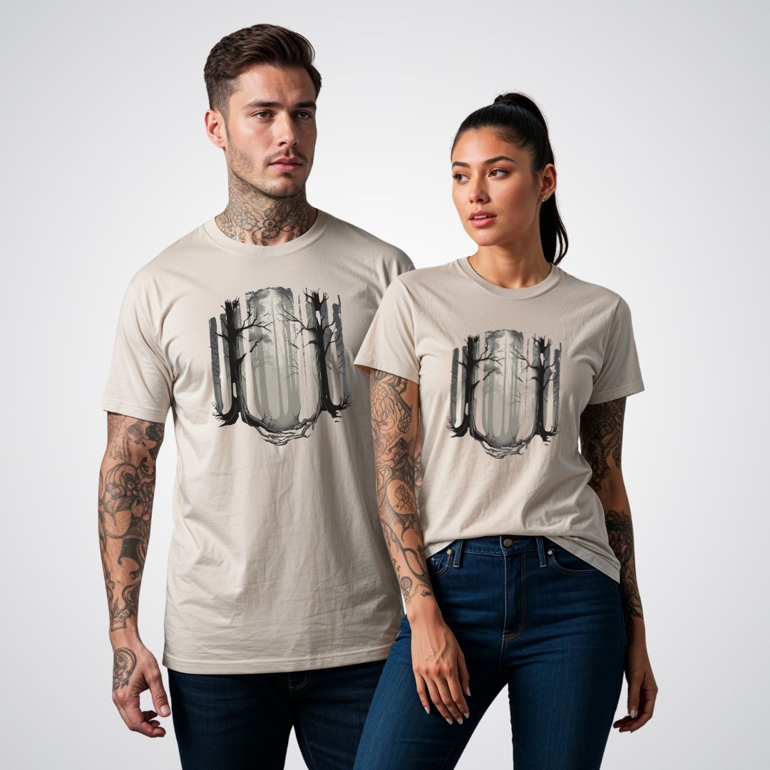 Forest of Trees with Fog Realism Tattoo Unisex T-Shirt - Tattoo Unleashed