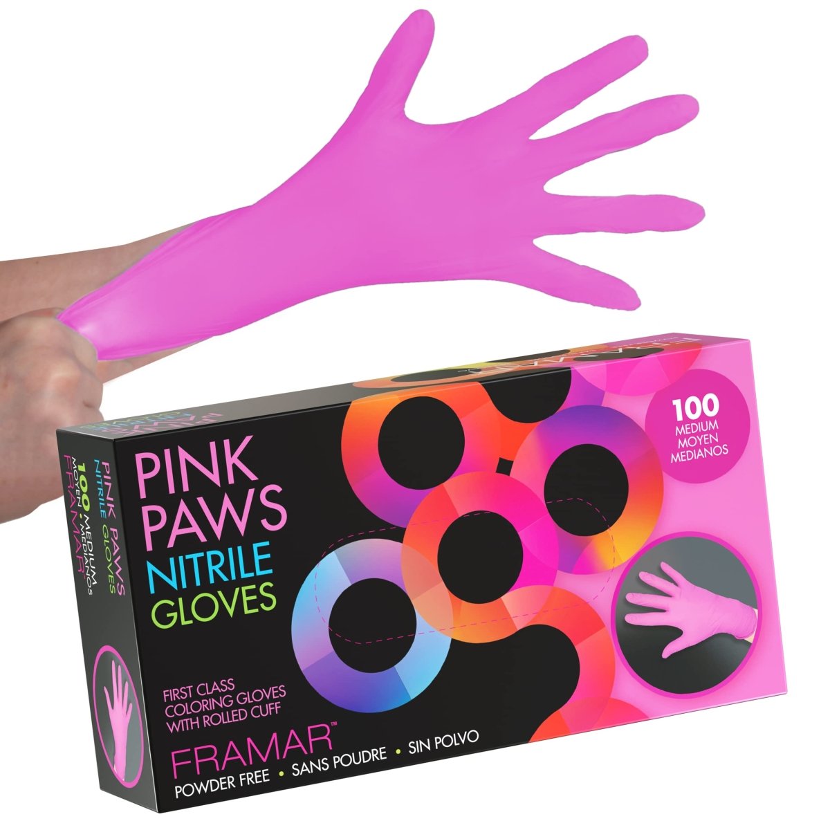 FRAMAR Pink Paws Nitrile Disposable Gloves Medium - Latex Free 100pcs - Tattoo Unleashed