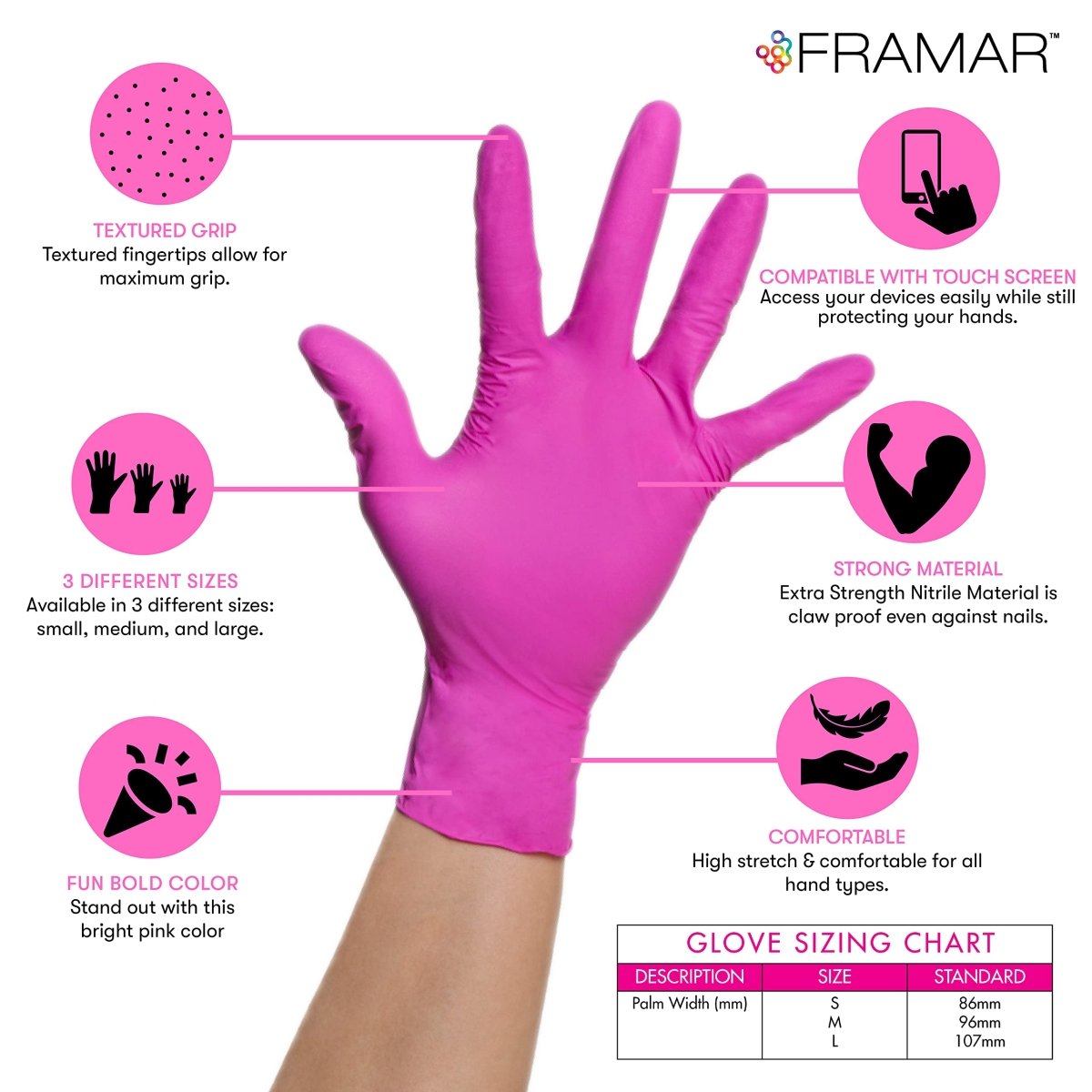 FRAMAR Pink Paws Nitrile Disposable Gloves Small - Latex Free 100pcs - Tattoo Unleashed