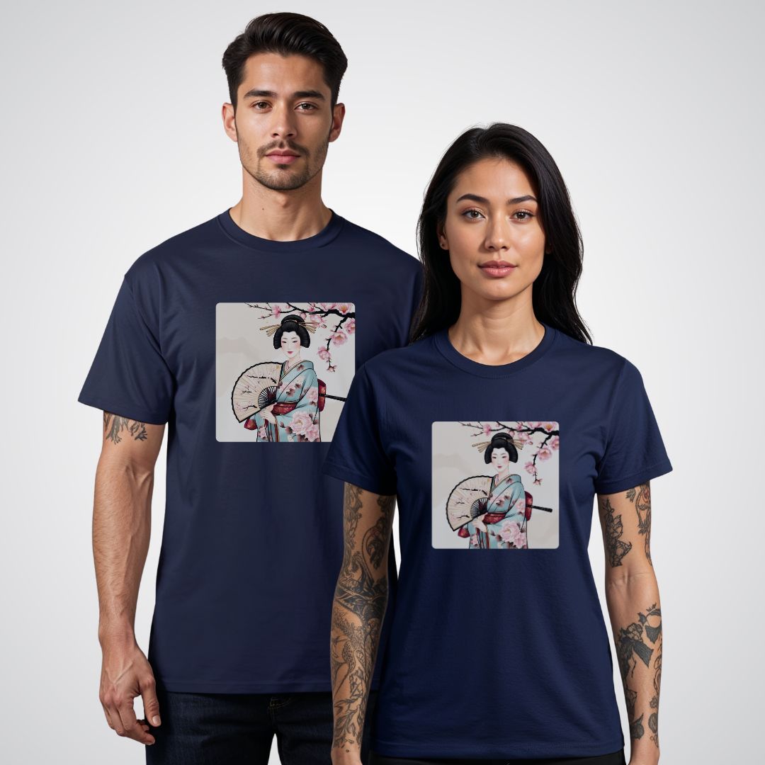 Geisha with a Fan Japanese Tattoo Unisex T-Shirt - Tattoo Unleashed