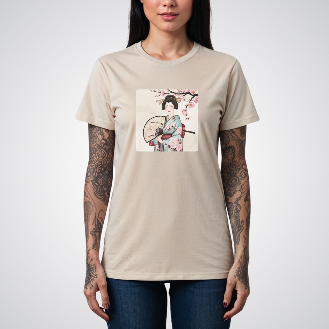 Geisha with a Fan Japanese Tattoo Unisex T-Shirt - Tattoo Unleashed