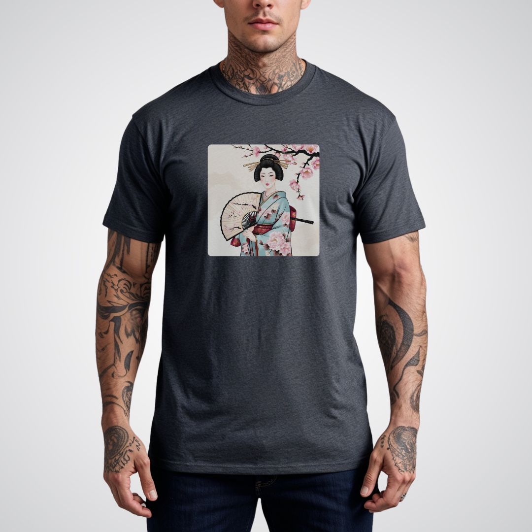 Geisha with a Fan Japanese Tattoo Unisex T-Shirt - Tattoo Unleashed