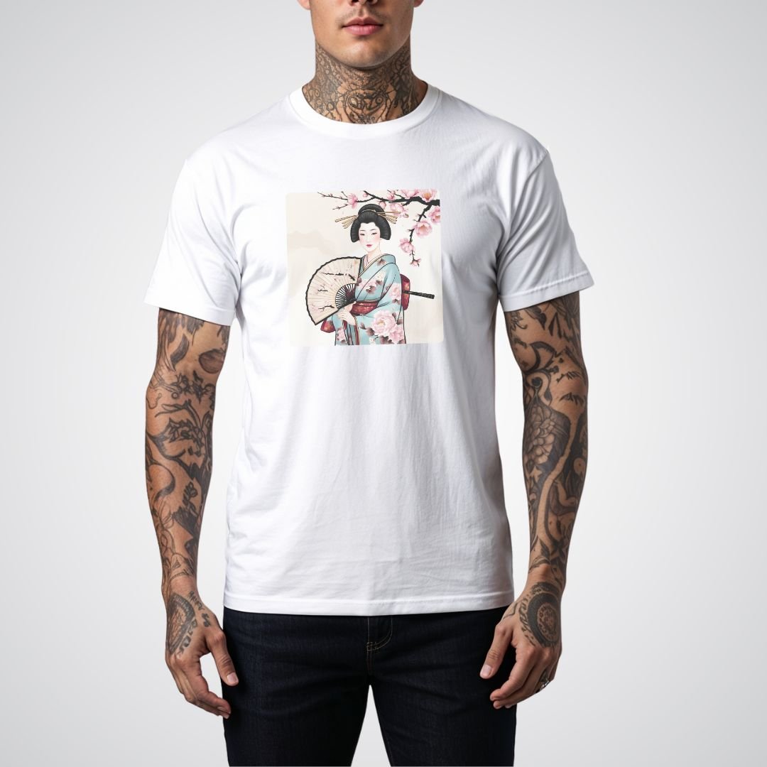 Geisha with a Fan Japanese Tattoo Unisex T-Shirt - Tattoo Unleashed