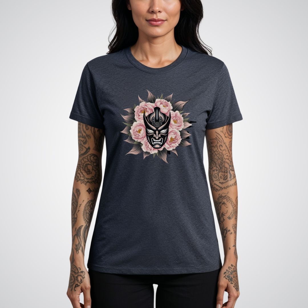 Hannya Mask with Peonies Japanese Tattoo Unisex T-Shirt - Tattoo Unleashed