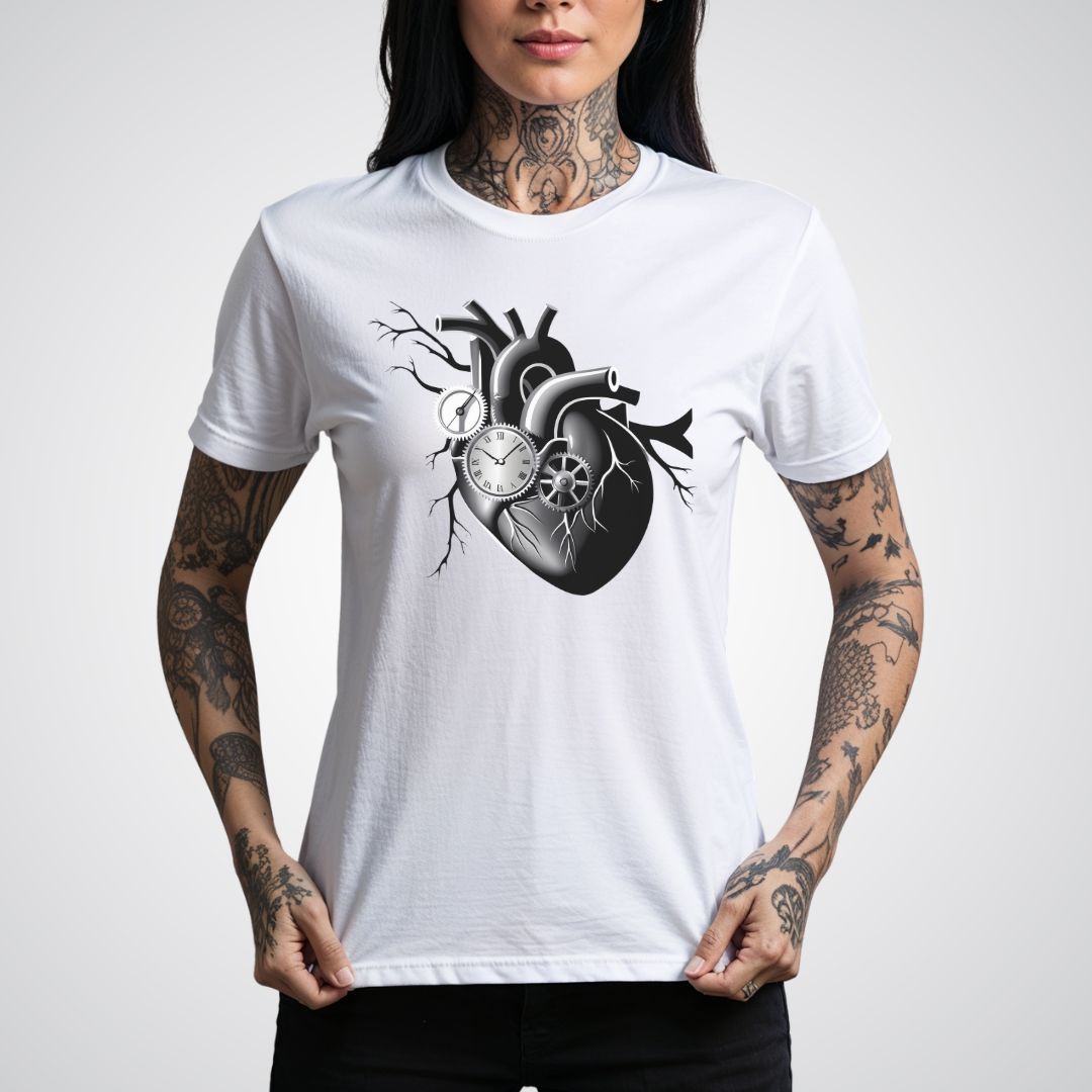 Heart and Clock Gear Realism Tattoo Unisex T-Shirt - Tattoo Unleashed