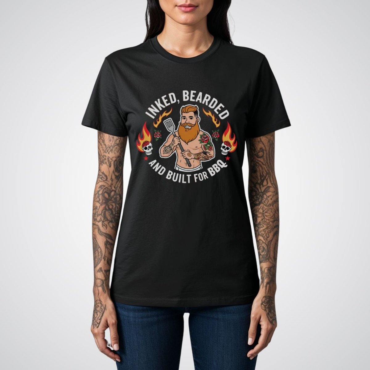 Inked, Bearded, and Built for BBQ Tattoo Unisex T-Shirt - Tattoo Unleashed