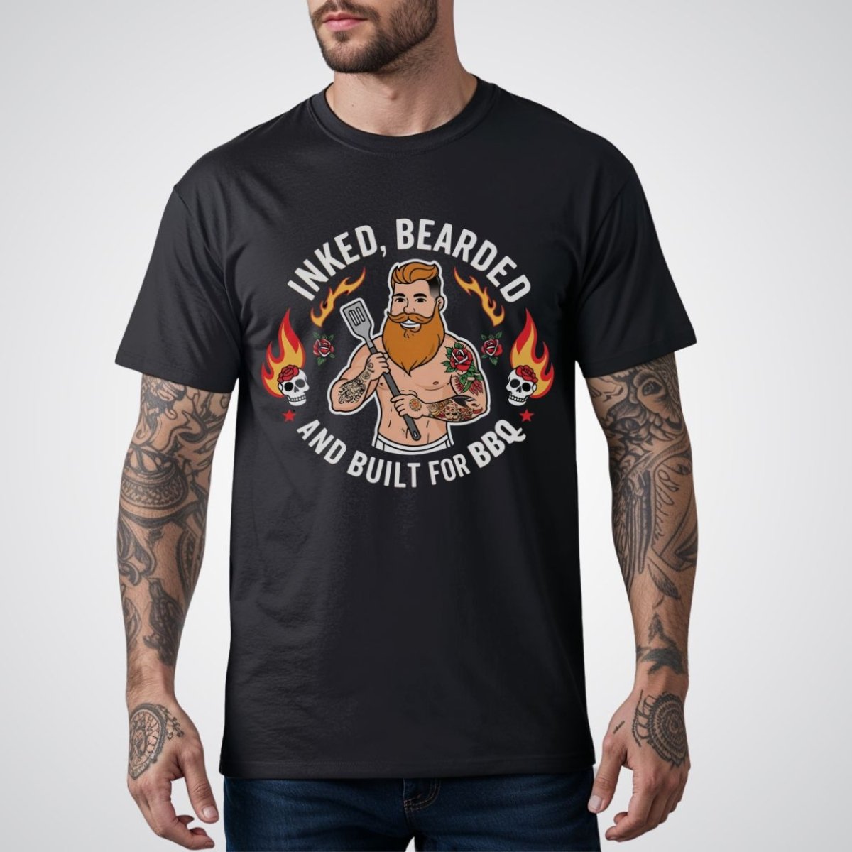 Inked, Bearded, and Built for BBQ Tattoo Unisex T-Shirt - Tattoo Unleashed