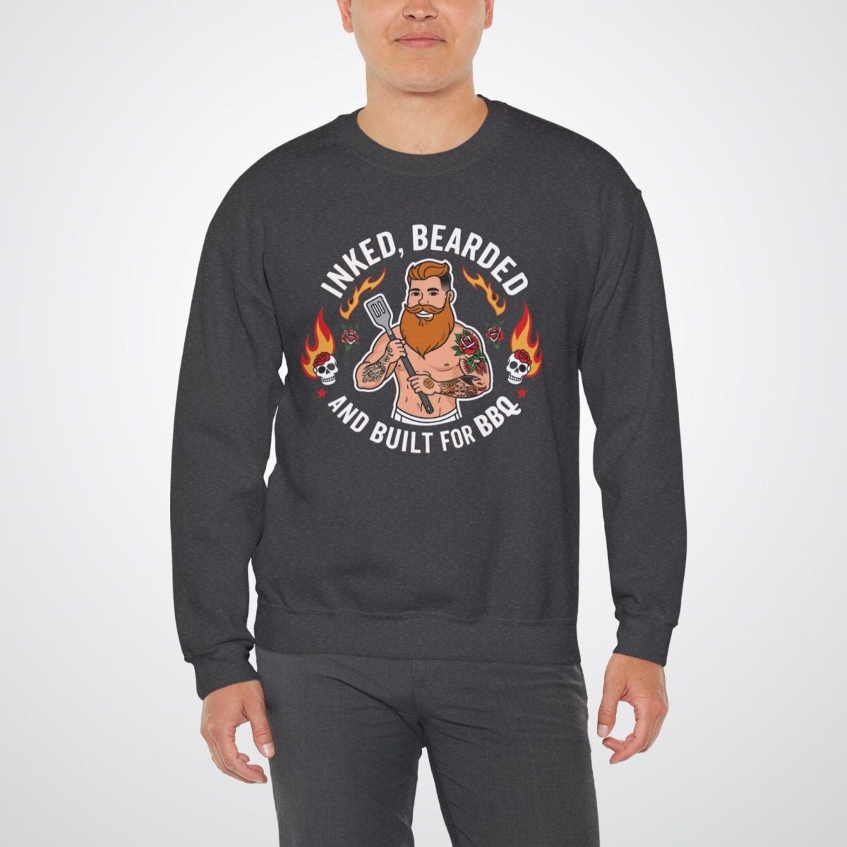 Inked, Bearded, and Built for BBQ Unisex Crewneck Sweatshirt - Tattoo Unleashed