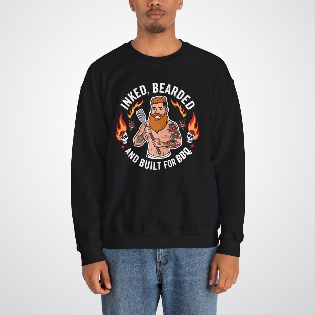 Inked, Bearded, and Built for BBQ Unisex Crewneck Sweatshirt - Tattoo Unleashed