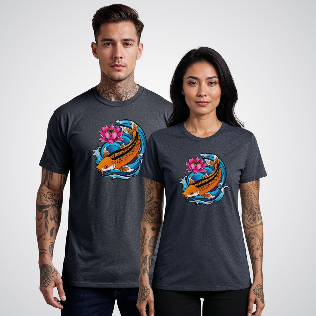 Koi Fish Swimming Upstream Neo - Traditional Tattoo Unisex T-Shirt - Tattoo Unleashed