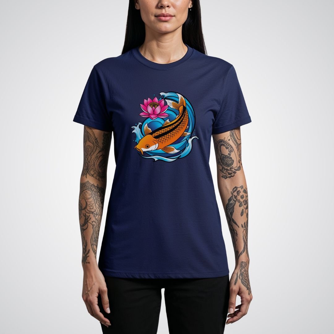 Koi Fish Swimming Upstream Neo - Traditional Tattoo Unisex T-Shirt - Tattoo Unleashed