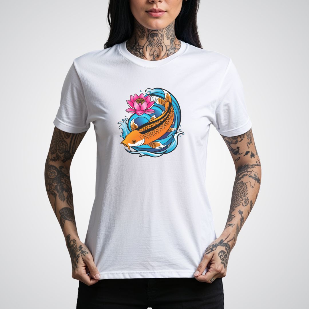 Koi Fish Swimming Upstream Neo - Traditional Tattoo Unisex T-Shirt - Tattoo Unleashed