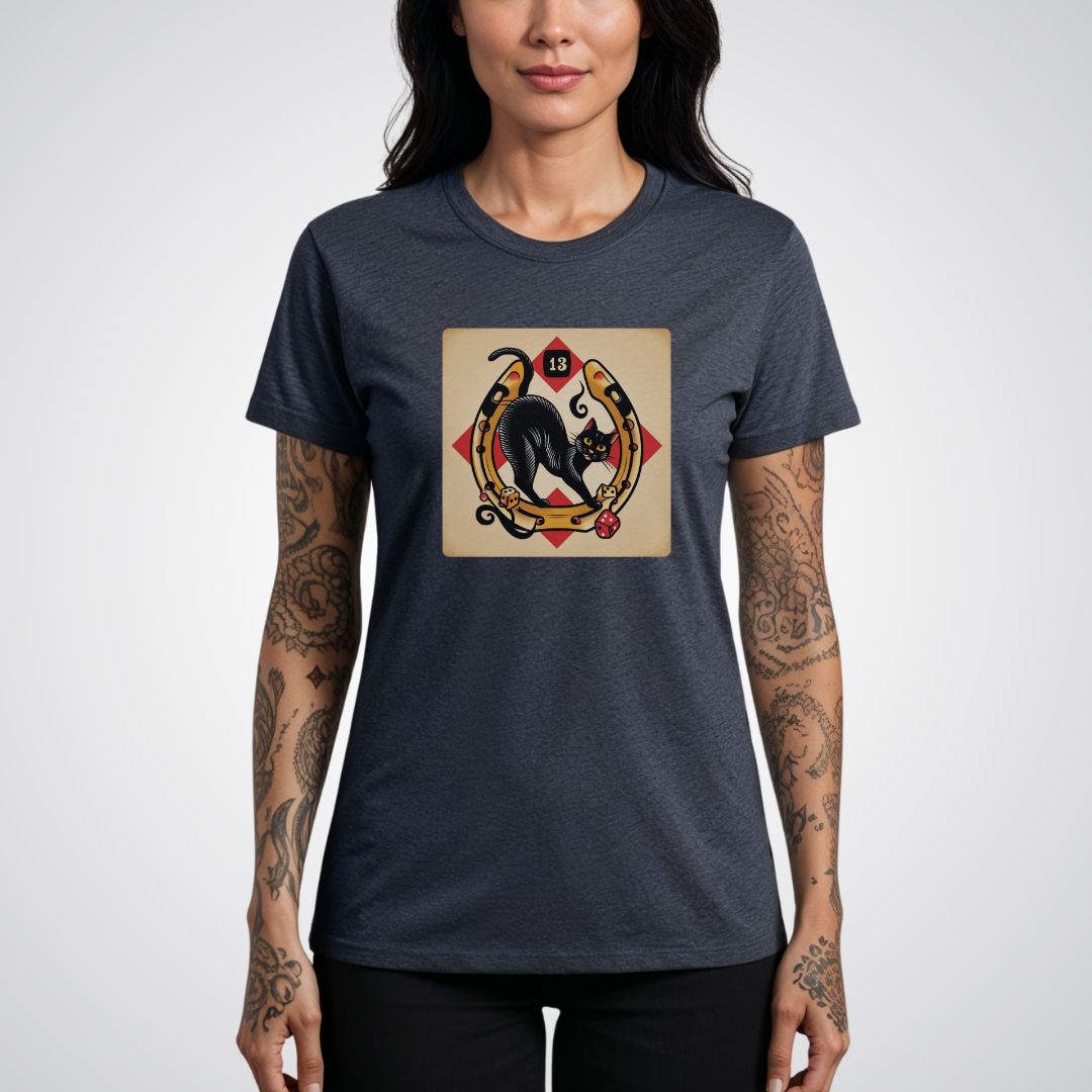 Lucky 13 Black Cat Traditional Tattoo Unisex Softstyle T-Shirt - Tattoo Unleashed