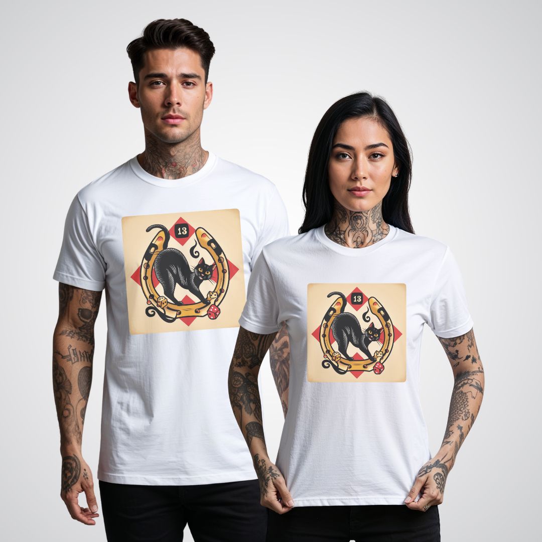 Lucky 13 Black Cat Traditional Tattoo Unisex Softstyle T-Shirt - Tattoo Unleashed