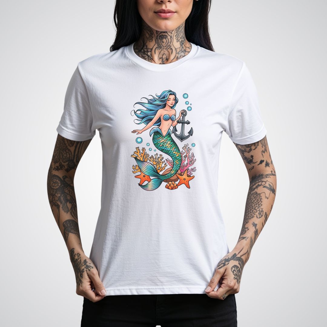 Mermaid with Anchor Neo - Traditional Tattoo Unisex T-Shirt - Tattoo Unleashed