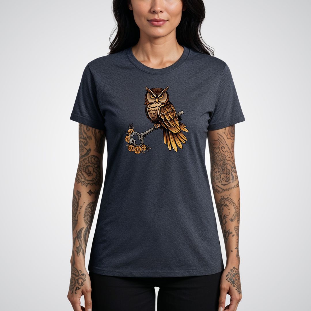 Owl with Key Neo - Traditional Tattoo Unisex T-Shirt - Tattoo Unleashed