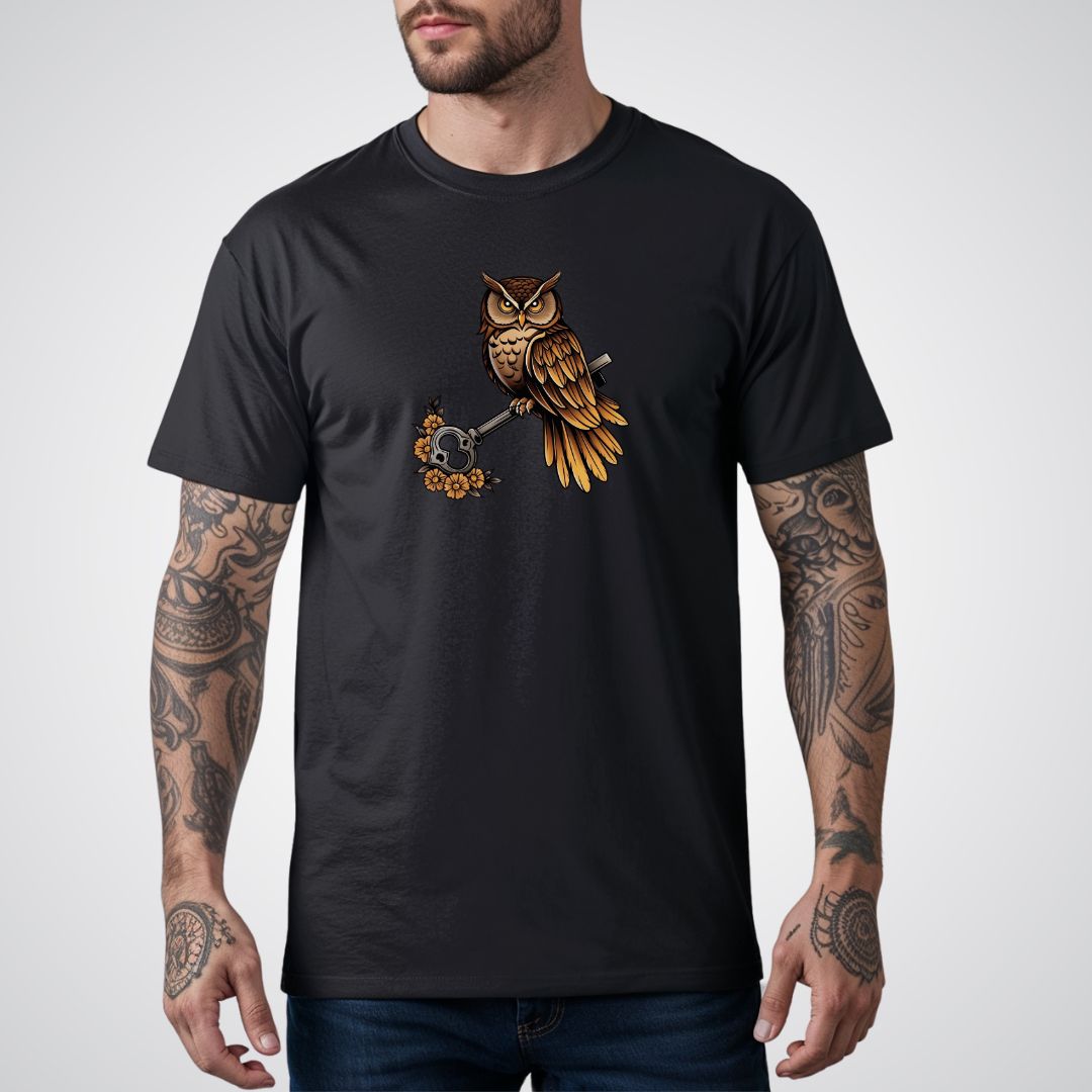 Owl with Key Neo - Traditional Tattoo Unisex T-Shirt - Tattoo Unleashed