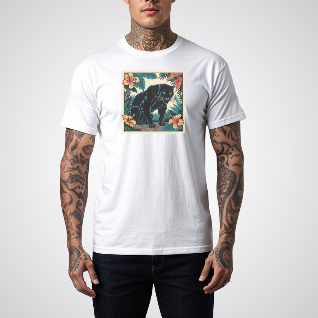 Panther with Jungle Background Neo - Traditional Tattoo Unisex T-Shirt - Tattoo Unleashed