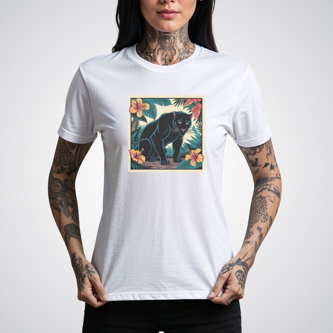 Panther with Jungle Background Neo - Traditional Tattoo Unisex T-Shirt - Tattoo Unleashed