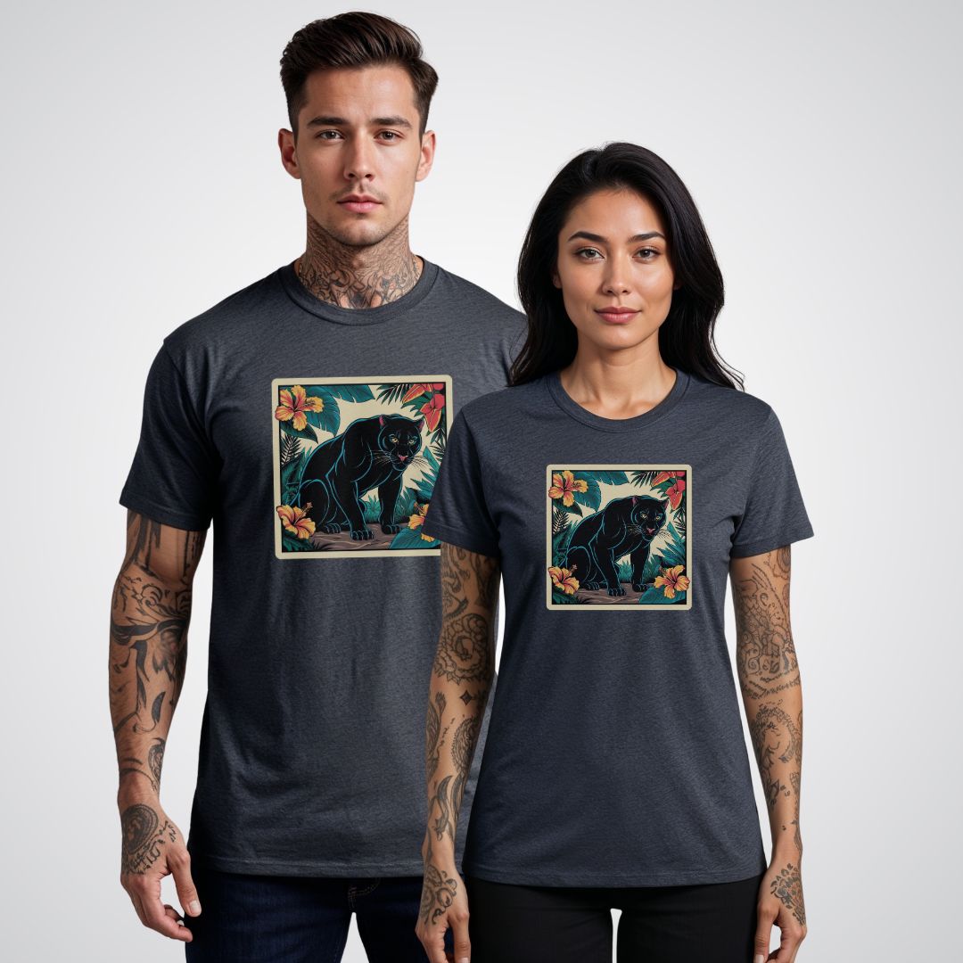 Panther with Jungle Background Neo - Traditional Tattoo Unisex T-Shirt - Tattoo Unleashed