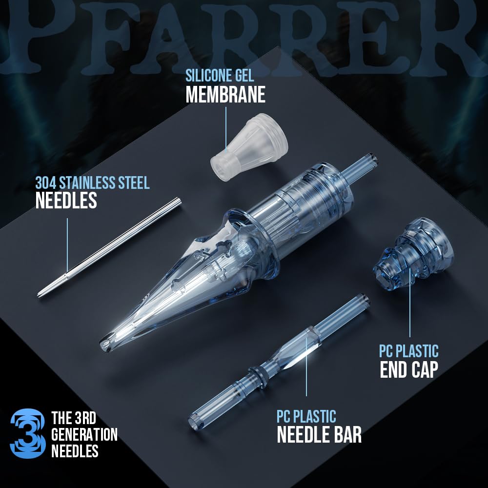 PFARRER Tattoo Needle Cartridges - 50pcs. Mixed Sizes Standard Round Liner, Round Shader, Weaved Magnum - Tattoo Unleashed