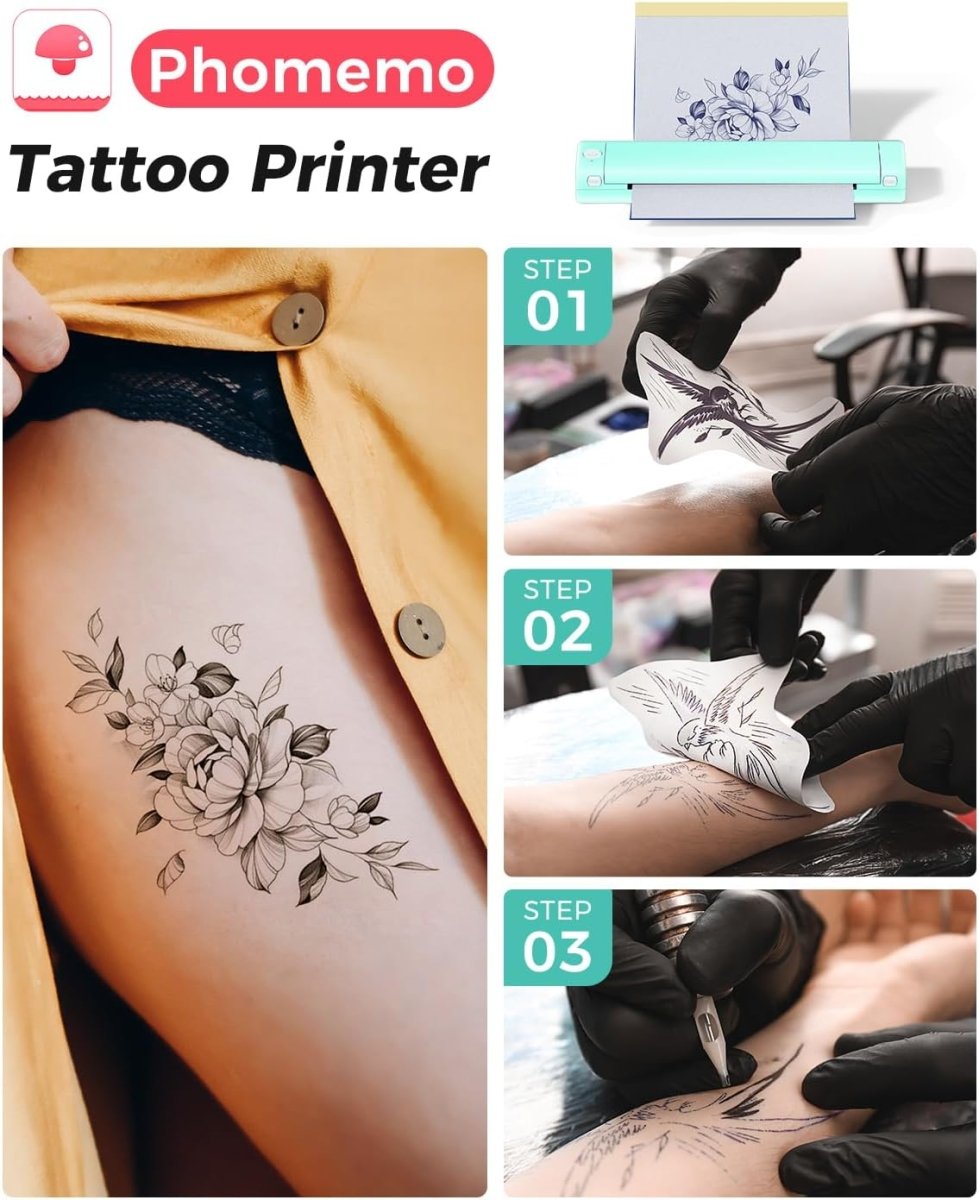 Phomemo M08F Wireless Tattoo Transfer Stencil Printer Machine - Green & White - Tattoo Unleashed