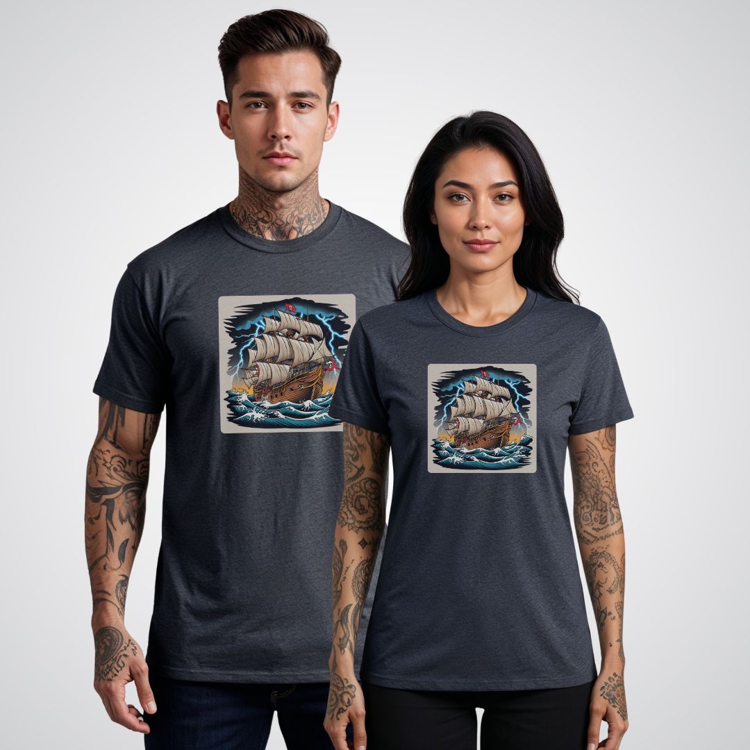 Pirate Ship with Stormy Seas Tattoo Unisex T-Shirt - Tattoo Unleashed