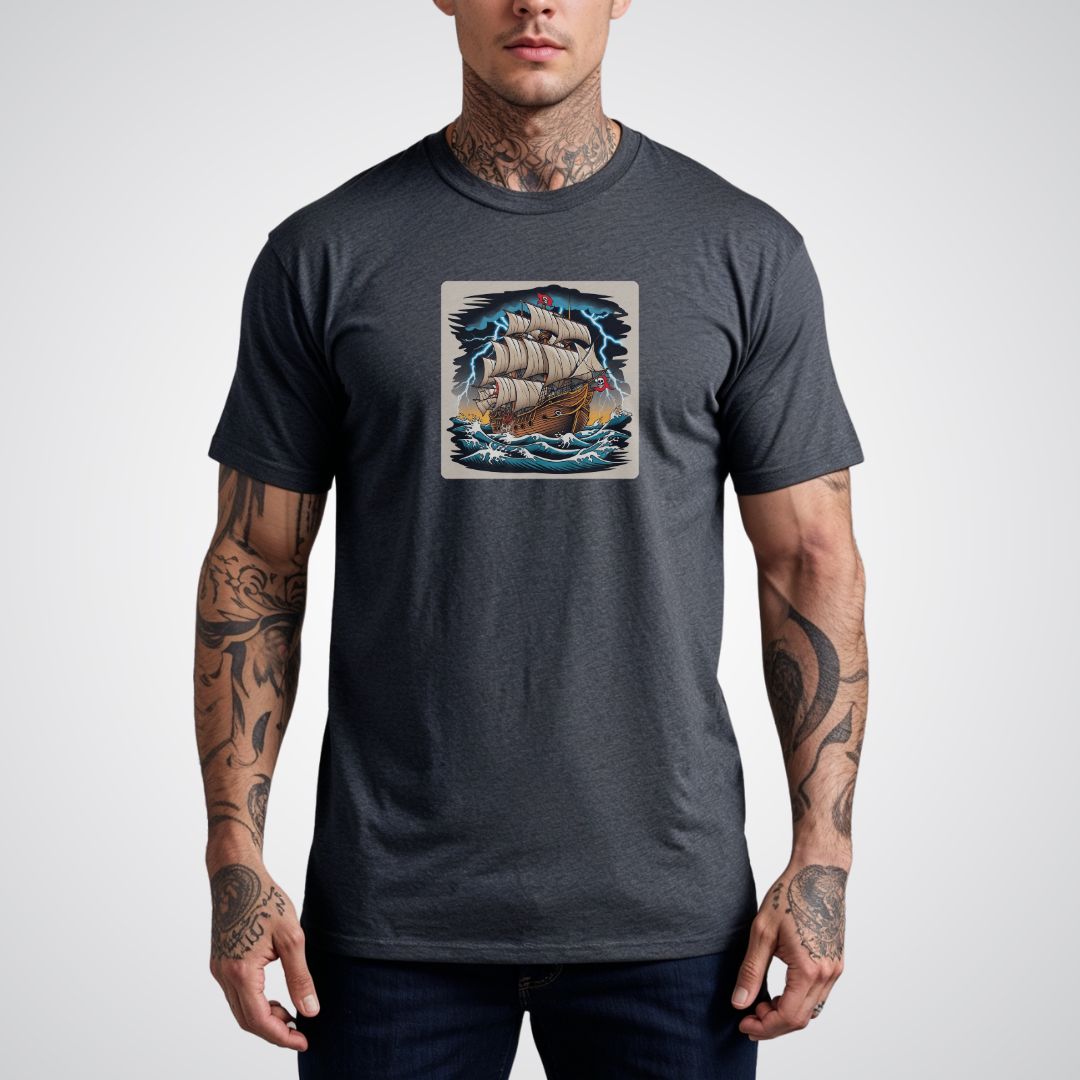 Pirate Ship with Stormy Seas Tattoo Unisex T-Shirt - Tattoo Unleashed