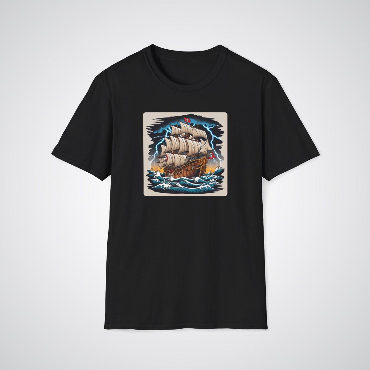 Pirate Ship with Stormy Seas Tattoo Unisex T-Shirt - Tattoo Unleashed