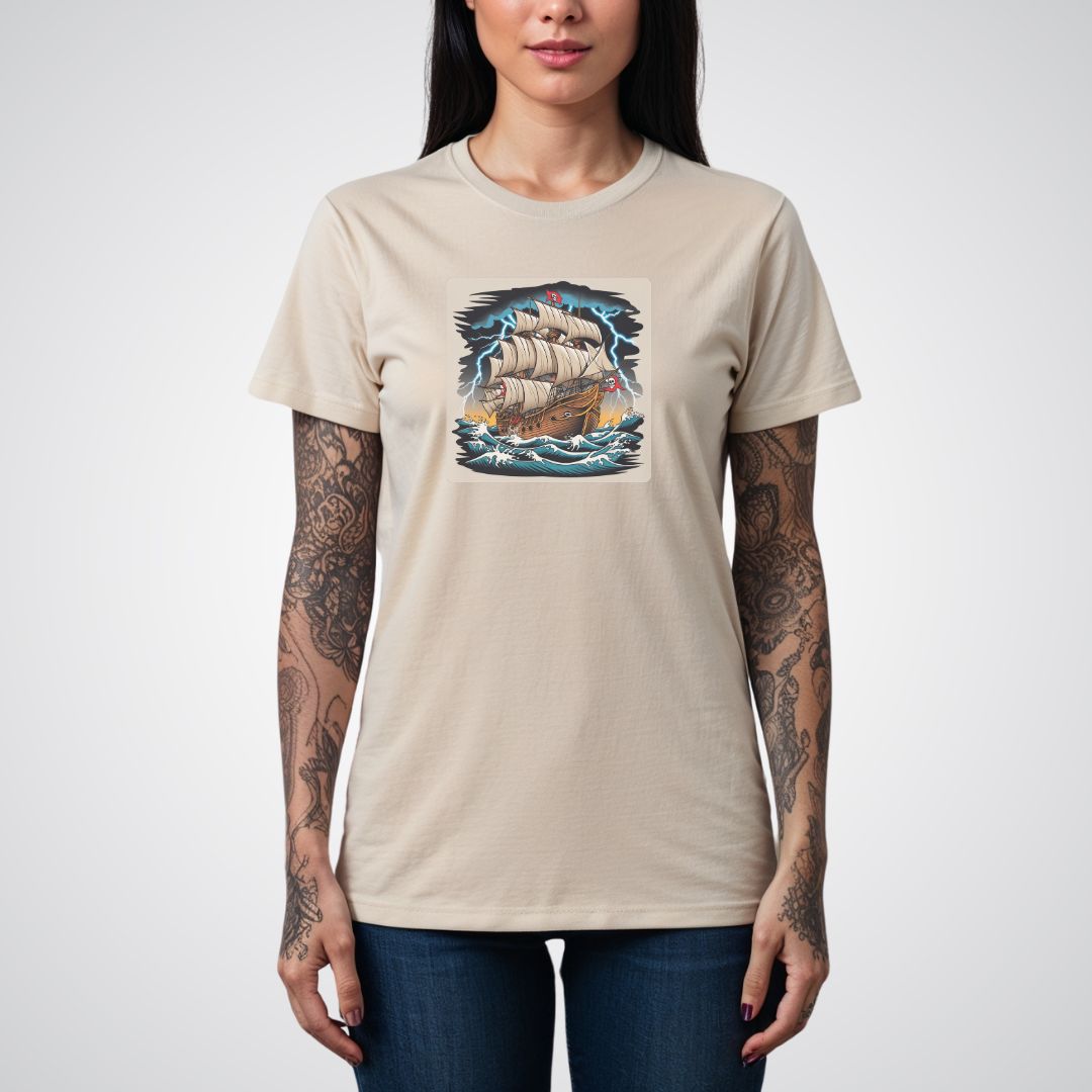 Pirate Ship with Stormy Seas Tattoo Unisex T-Shirt - Tattoo Unleashed