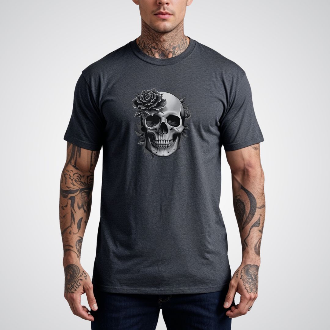 Rose Blooming from a Skull Realism Tattoo Unisex T-Shirt - Tattoo Unleashed