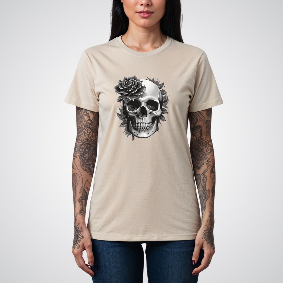 Rose Blooming from a Skull Realism Tattoo Unisex T-Shirt - Tattoo Unleashed