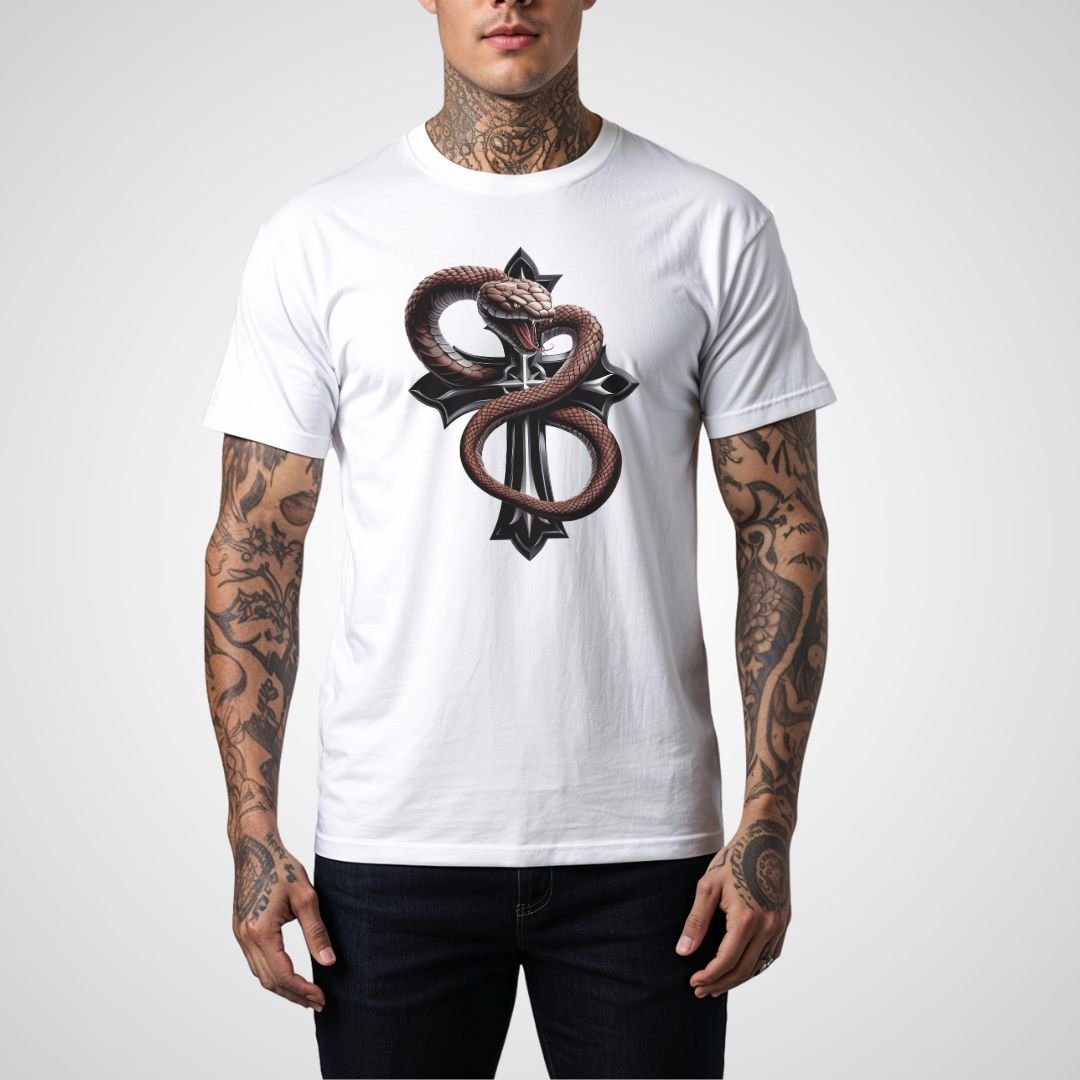 Serpent Wrapped Cross Realism Tattoo Unisex T-Shirt - Tattoo Unleashed