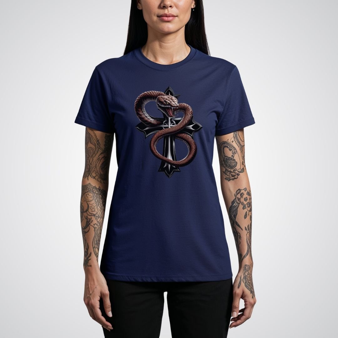 Serpent Wrapped Cross Realism Tattoo Unisex T-Shirt - Tattoo Unleashed