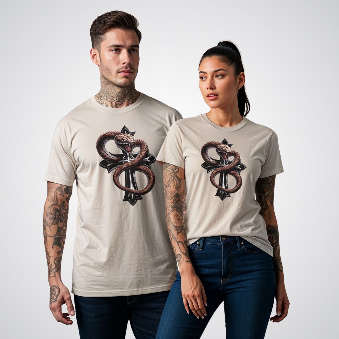 Serpent Wrapped Cross Realism Tattoo Unisex T-Shirt - Tattoo Unleashed