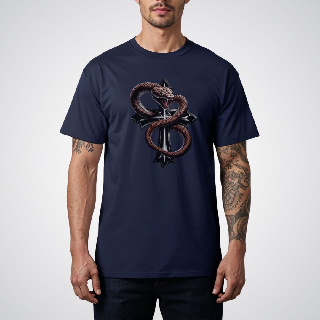 Serpent Wrapped Cross Realism Tattoo Unisex T-Shirt - Tattoo Unleashed