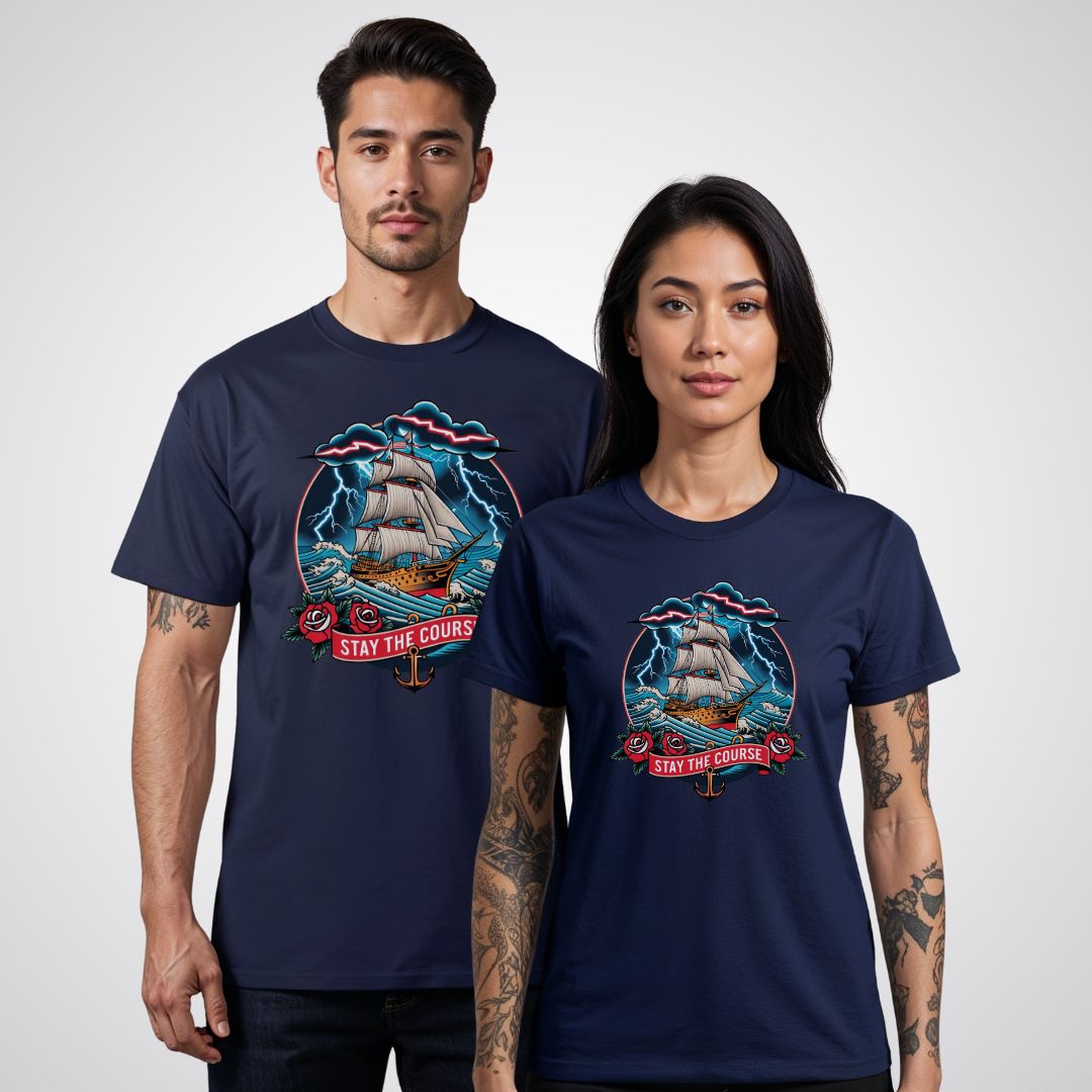 Ship Sailing Through a Storm Traditional Tattoo Unisex T-shirt - Tattoo Unleashed