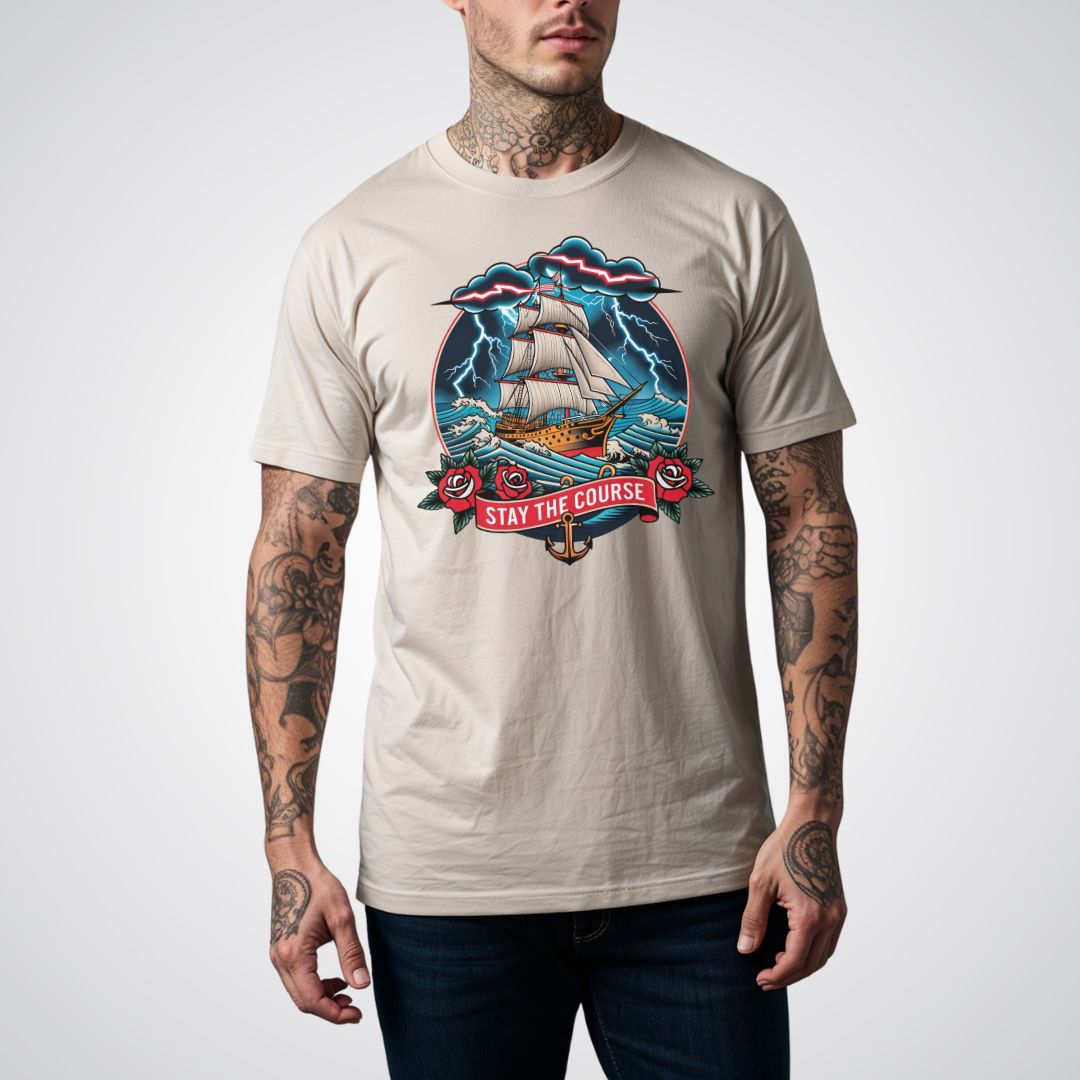 Ship Sailing Through a Storm Traditional Tattoo Unisex T-shirt - Tattoo Unleashed