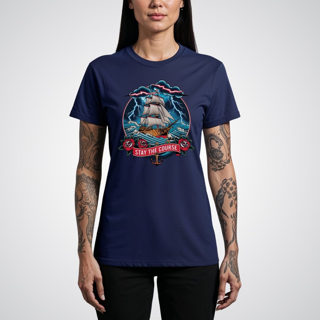 Ship Sailing Through a Storm Traditional Tattoo Unisex T-shirt - Tattoo Unleashed