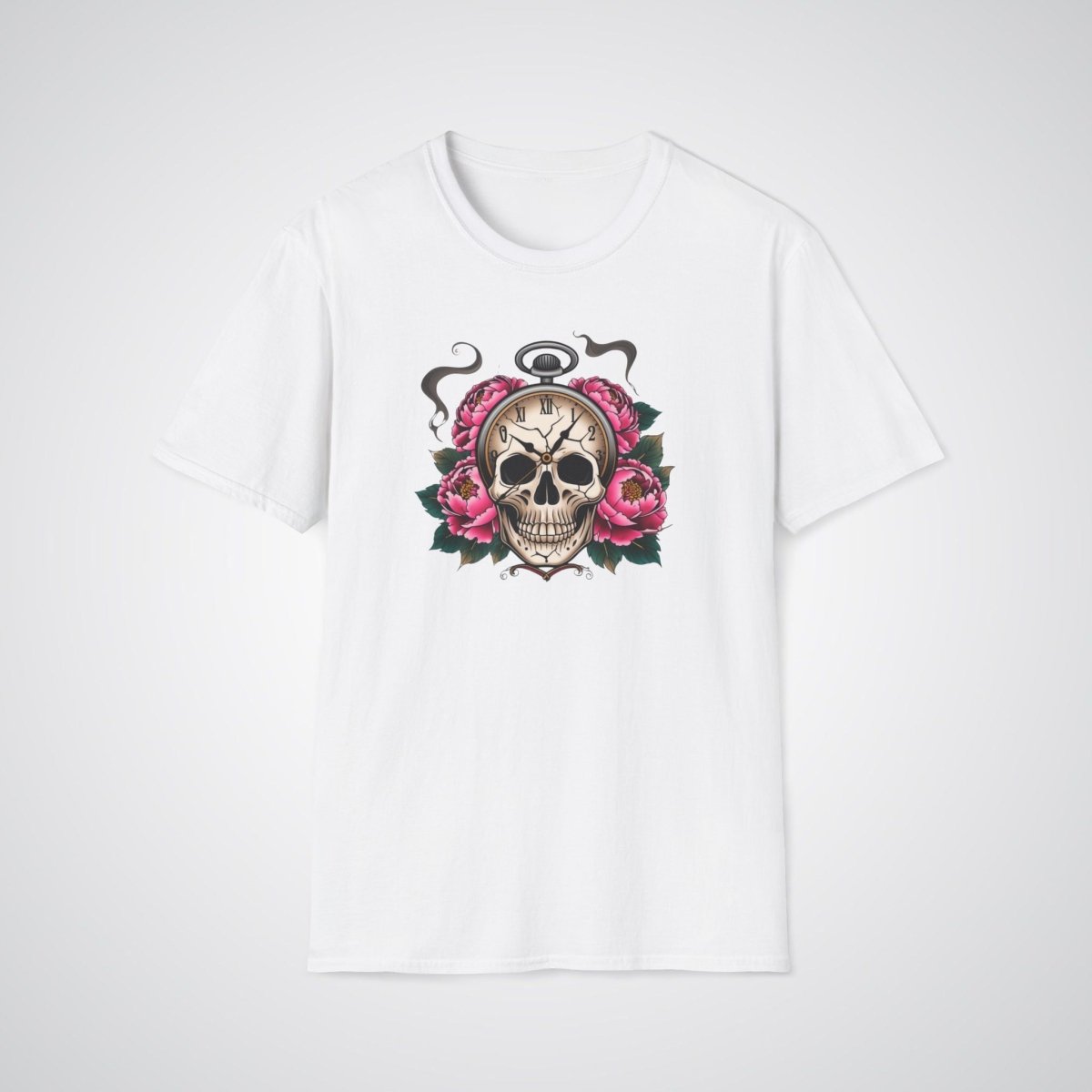 Skull with Clock and Flowers Neo - Traditional Tattoo Unisex T-Shirt - Tattoo Unleashed