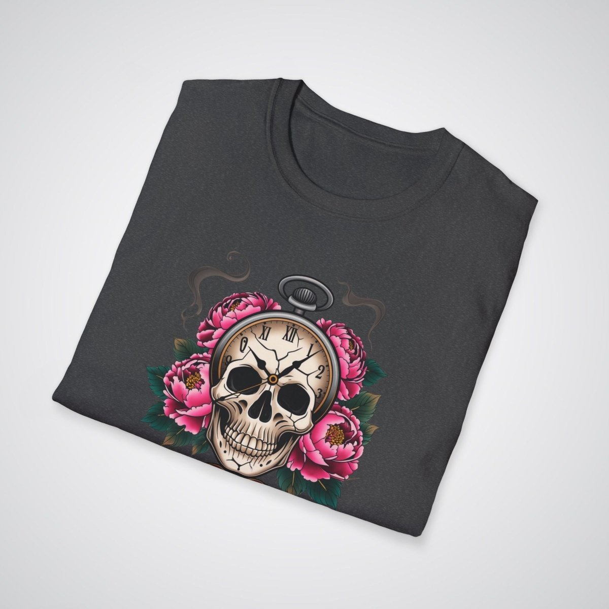 Skull with Clock and Flowers Neo - Traditional Tattoo Unisex T-Shirt - Tattoo Unleashed