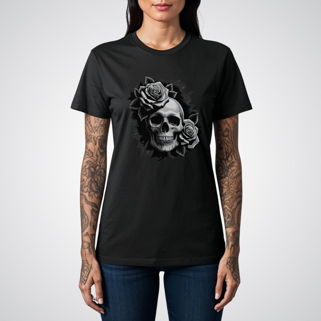 Skull with Roses Realism Tattoo Unisex T-Shirt - Tattoo Unleashed