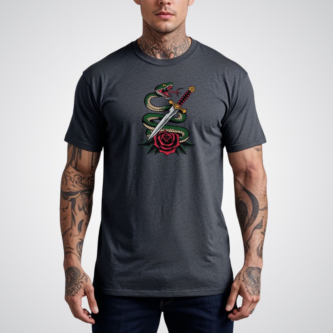 Snake Coiled Around a Dagger Neo - Traditional Tattoo Unisex T-Shirt - Tattoo Unleashed