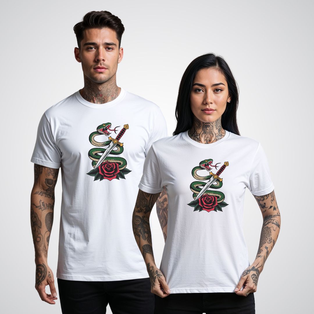 Snake Coiled Around a Dagger Neo - Traditional Tattoo Unisex T-Shirt - Tattoo Unleashed