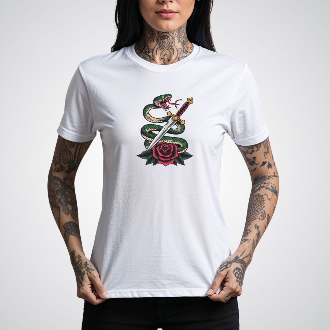 Snake Coiled Around a Dagger Neo - Traditional Tattoo Unisex T-Shirt - Tattoo Unleashed