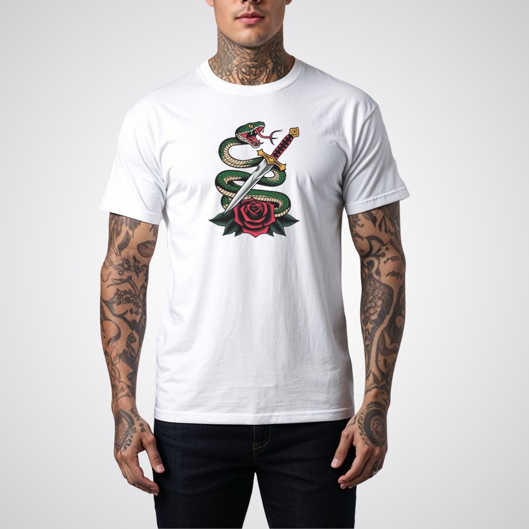 Snake Coiled Around a Dagger Neo - Traditional Tattoo Unisex T-Shirt - Tattoo Unleashed