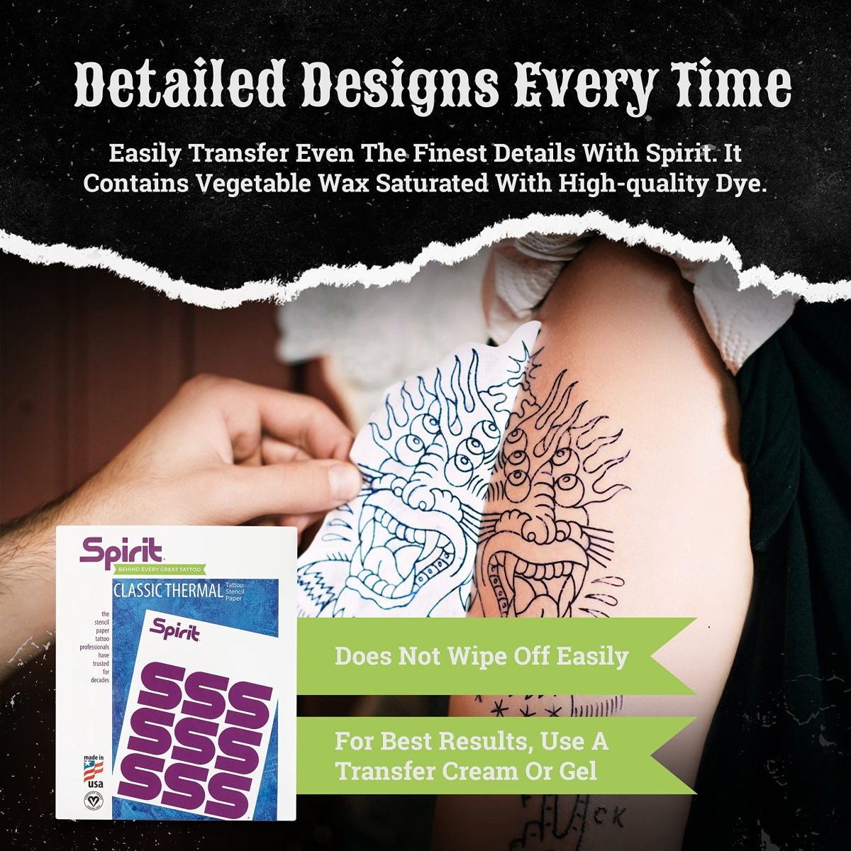 Spirit A4 Tattoo Transfer Paper - 25 Count Certified Vegan Stencil Paper with High - Visibility Purple Dye - Tattoo Unleashed